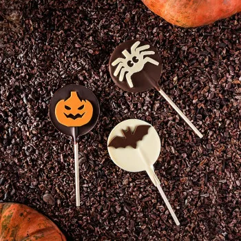 sucette chocolat blanc chocolat au lait araignée chauve souris friandises halloween emballage