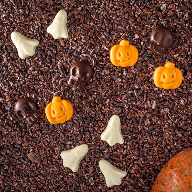 Friture chocolat halloween citrouille tête de mort chocolat noir blanc lait assortiment enfant halloween