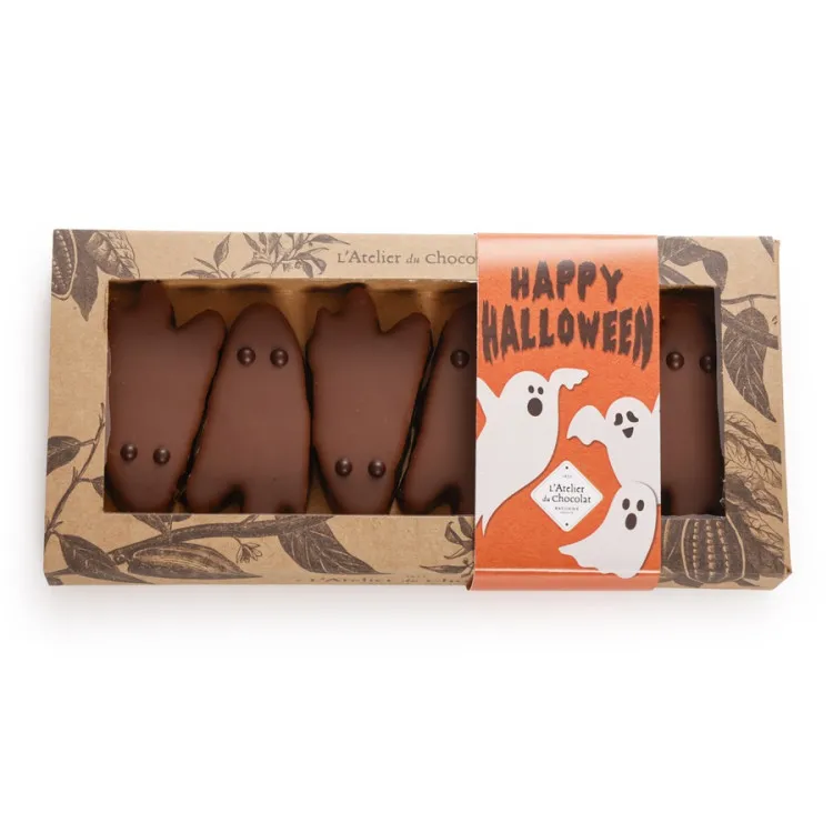 Boîte fantômes guimauve vanille chocolat au lait chocolats halloween friandises pour enfant