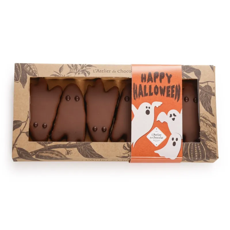 Boîte fantômes guimauve vanille chocolat au lait chocolats halloween friandises pour enfant