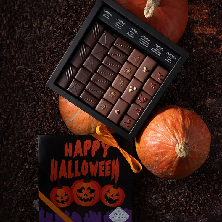 1. création chocolatée de bayonne : boîte noir et lait ilbarritz aux couleurs d’halloween