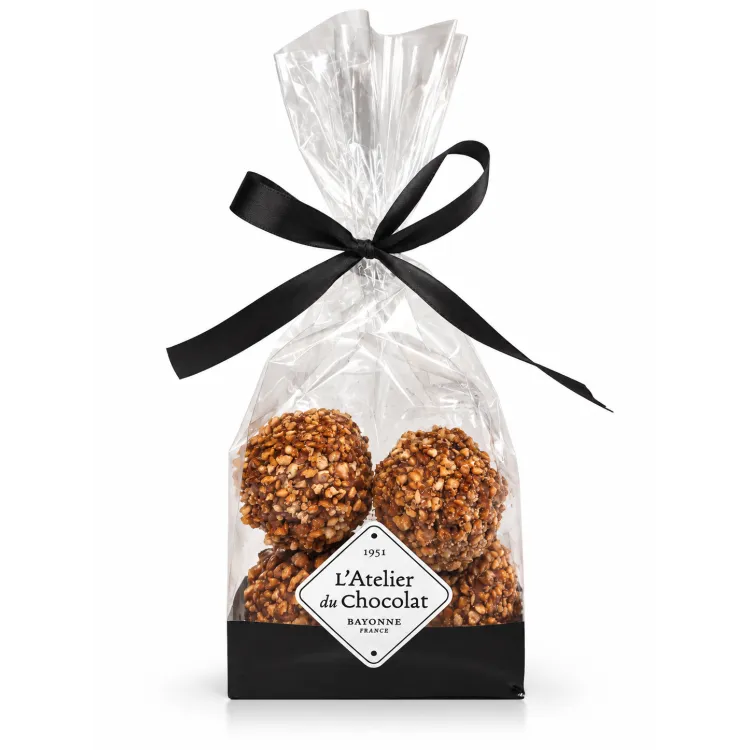 Sachet de 4 rochers praliné sésame caramélisé chocolat noir chocolat artisanal