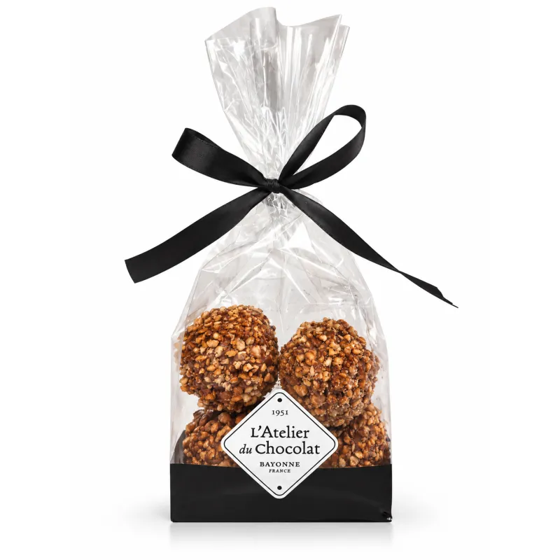 Sachet de 4 rochers praliné sésame caramélisé chocolat noir chocolat artisanal
