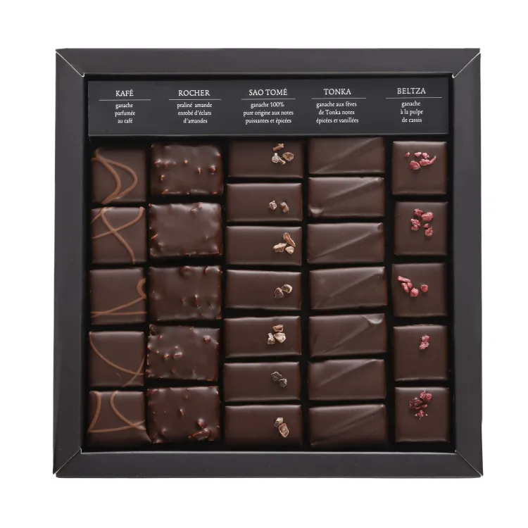 Coffret cadeau pétillant chocolats champagne boite de chocolat extra noir chocolat artisanal