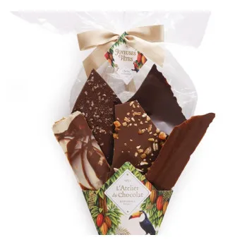 Bouquet de Chocolat Joyeuses Fêtes assortiment de fines feuilles de chocolat 200g