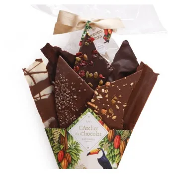 Focus Bouquet de Chocolat® joyeux fêtes assortiment de fines feuilles de chocolat 420g