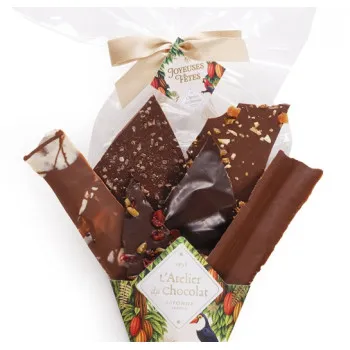 Focus Bouquet de Chocolat® joyeux fêtes assortiment de fines feuilles de chocolat 320g