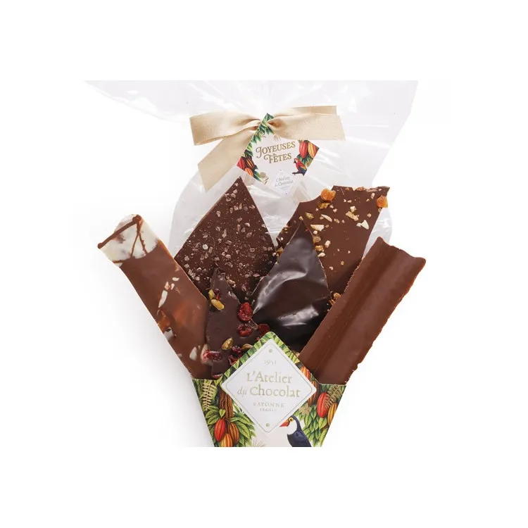 Focus Bouquet de Chocolat® joyeux fêtes assortiment de fines feuilles de chocolat 320g