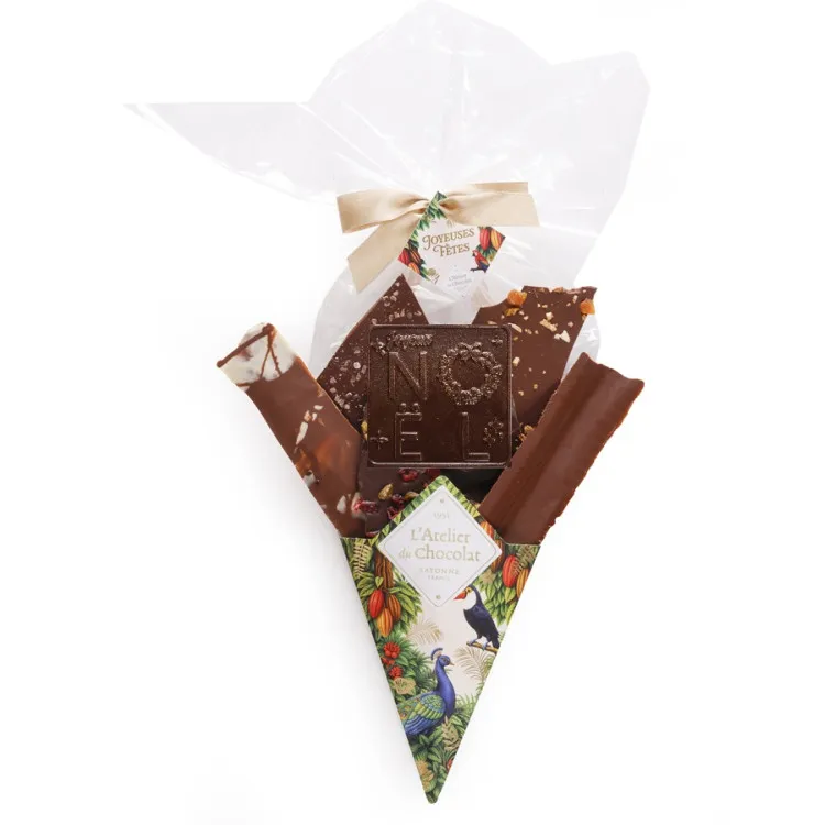 Bouquet de Chocolat® et son mini carré Joyeux Noël assortiment de fines feuilles de chocolat 320g