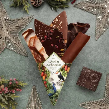 Bouquet de Chocolat® et son mini carré Joyeux Noël assortiment de fines feuilles de chocolat