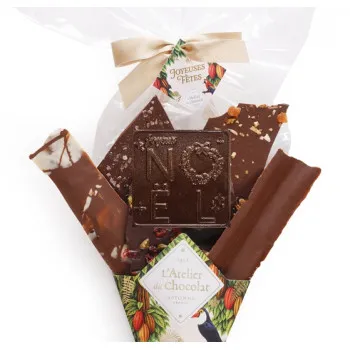 Focus Bouquet de Chocolat® et son mini carré Joyeux Noël assortiment de fines feuilles de chocolat 320g