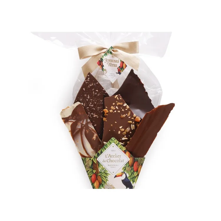 Zoom Bouquet de Chocolat® joyeuses fêtes assortiment de fines feuilles de chocolat 220 g