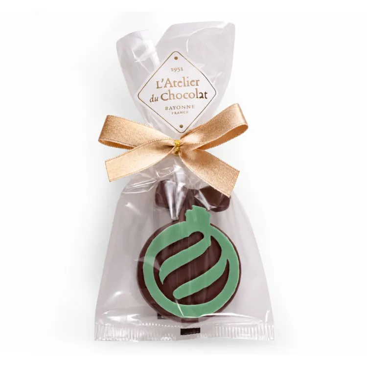 Bouchée boule verte de Noël praliné chocolat au lait emballage